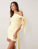 Wanderdoll Nelly triple layered slinky sculpted tie detail off the shoulder mini dress in lemon