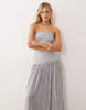 Iisla & Bird shirred strapless dropped waist beach dress in black and white stripes