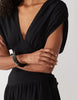 plunge waist detail midi dress in black