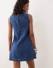 denim fit and flare shift dress in mid blue