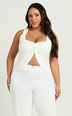 Romeo Top - Scoop Neck Button Down Vest in White