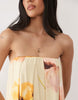 strapless maxi dress in yellow floral print