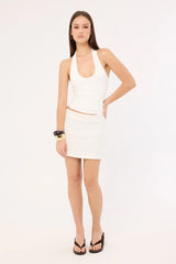 Perfect Stranger Kora Beaded Linen Mini Skirt White