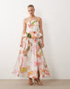 embellished peplum midi dress in watercolor floral print