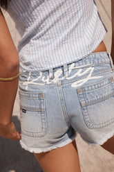Rusty Ripper Low Rise Denim Shorts True Blue