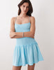 crinkle mini sundress with shirred dropped waist in tropical turquoise