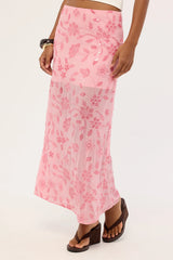 Luck & Trouble Adelyn Beaded Sequin Maxi Skirt Pink