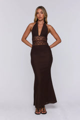 Just A Crush Halter Maxi Dress Brown