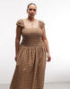 COLLUSION Plus shirred cap sleeve midi dress in green check