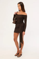 Luck & Trouble Hollie Lace Long Sleeve Mini Dress Brown