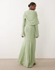 Modesty mesh maxi dress with overlay draped neckline detail in sage green