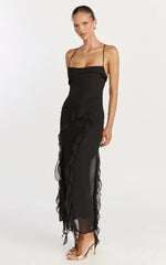 Connie Midi Dress - Ruffle Detail Dress in Black