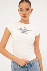 Luck & Trouble Chrome Cherries Baby Tee White