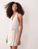 viscose-linen blend halter neck wrap mini sundress in oat