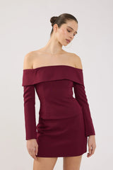 Perfect Stranger Lupa Off Shoulder Long Sleeve Top Burgundy