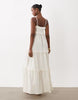 lace trim tiered crinkle cami midi dress in cream
