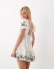 Miss Selfridge puff sleeve milkmaid mini dress with embroidery