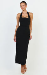 Holly Midi Dress - Halter Neck Column Dress in Black