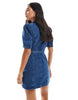 ONLY belted denim mini dress in mid blue wash