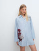 mini shirt dress in blue stripes with floral embroidery