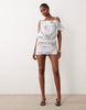 Noughts & Kisses off shoulder mini dress in white bandana print