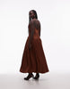 bias cut midaxi dress with bubble skirt in chocolate