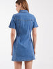 denim fitted shirt mini dress in mid blue