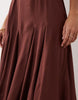 racer maxi dress with godets in warm chocolate