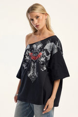 Neovision Reckoning Off Shoulder Relaxed Tee Black