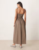 Esmée shirred detail maxi beach dress in brown