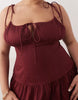 Curve structured cotton sateen tie bust dropped waist midaxi sundress in burgundy