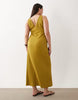 Curve wide rib sleeveless V-neck midi dress in khaki