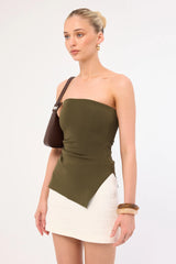Perfect Stranger Athena Strapless Knit Top Khaki