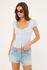 Rusty Montana Short Sleeve Shirt Retro Blue & White