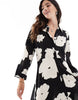 YAS maxi shirt dress in mono floral print