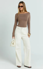 Tisdale Top - Boat Neck Long Sleeve Top in Mushroom