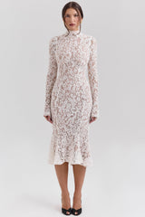 vintage ivory lace fitted midi dress