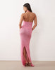 Noughts & Kisses cotton blend halterneck sparkle knit maxi dress in pink