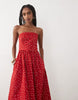 Abercrombie & Fitch strapless midi dress in red polka dot print