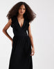 Vero Moda Easy Joy ruffle shoulder plunge front midi dress in black