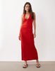 tie back halter neck midaxi dress in red