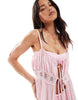 Miss Selfridge beach lace trim tie front maxi cover-up in soft pink