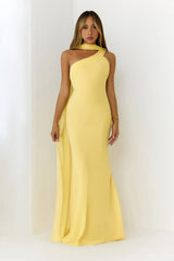 Sultry Drape One Shoulder Maxi Dress Yellow