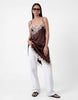Noisy May satin asymmetric lace hem longline top in chocolate