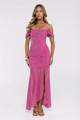 City Glow Up Off Shoulder Maxi Dress Plum