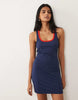 polyamide contrast red trim racer mini dress in navy