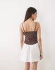 cami square neck with dropped waist mini dress in polka dot print with flippy skirt