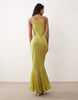 chiffon sleeveless maxi dress with godet hem in green