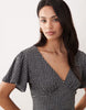 v neck floaty mini dress in black gingham texture