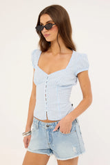 Rusty Montana Short Sleeve Shirt Retro Blue & White